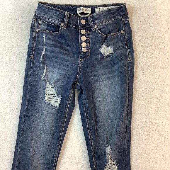 Indigo Rein Jeans Ankle Skinny Button-Fly Blue Mid Rise Stretch Womens Size 1 - Picture 5 of 12